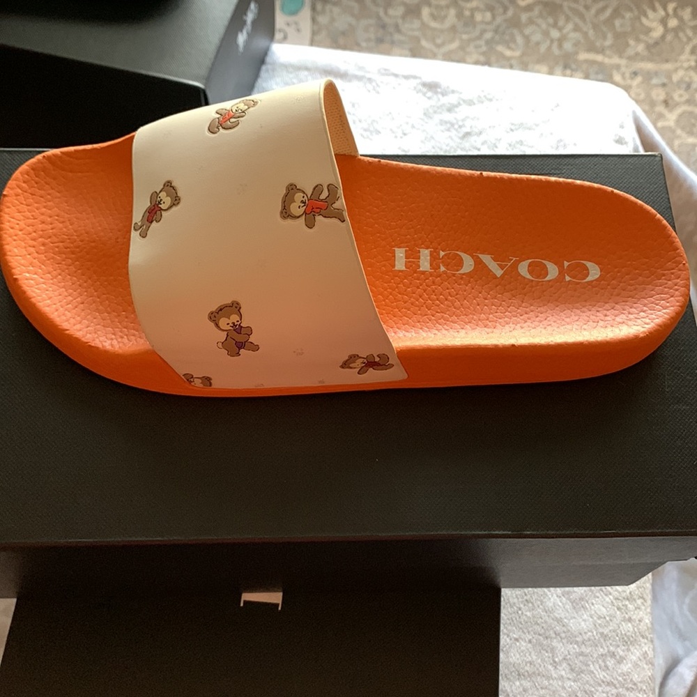 COACH Udele Sport/Pool Slides-Snowy Bear Chalk/Orange-NEW IN BOX sz 10 LAST ONE - Picture 5 of 6